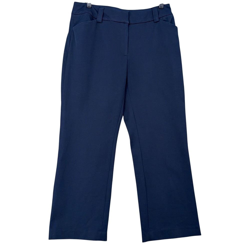 Elliott Lauren Navy Blue Straight Leg Trousers Size 8 Cotton Lycra Made In USA
